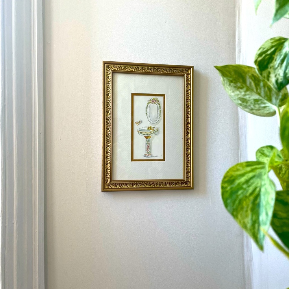 Peggy Abrams charming framed signed print of fantastical Victorian sink